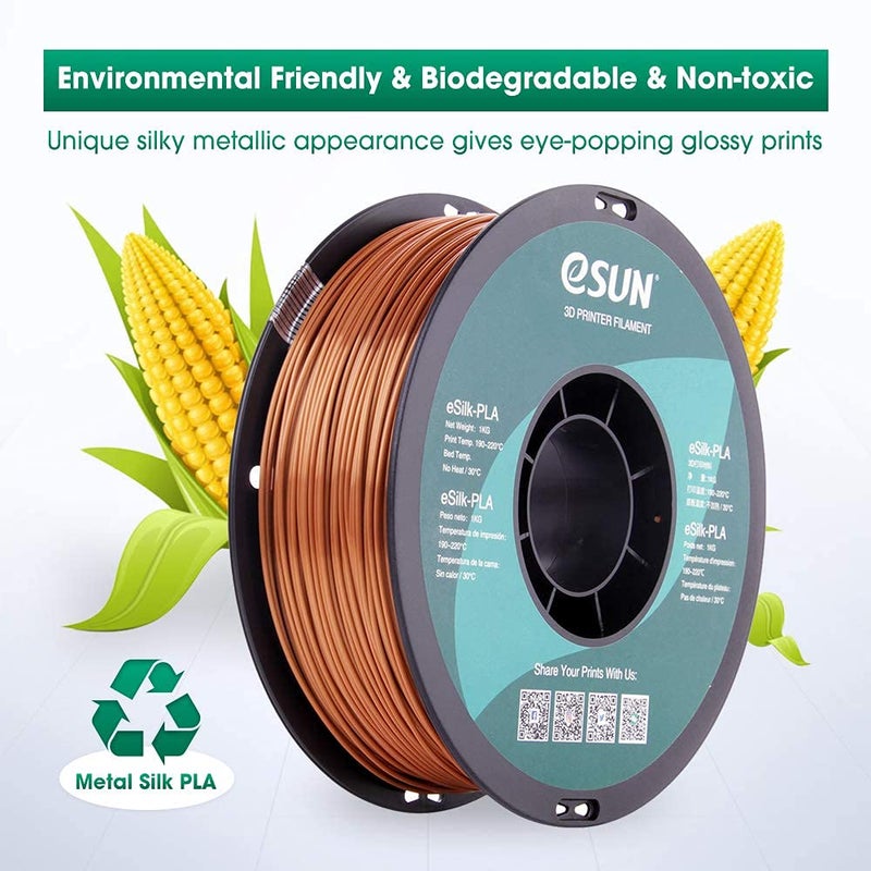 eSUN Silk PLA 3D Printer Filament, Dimensional Accuracy +/- 0.03 mm, 1 kg Spool, 1.75 mm, Copper - Image 5